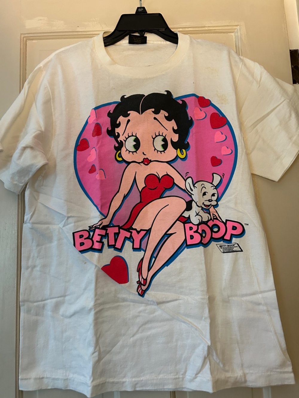 Betty Boop White Tee with Pink Heart Graphic and Red Outfit